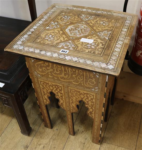 A mother of pearl inlaid arab coffee table W.45cm